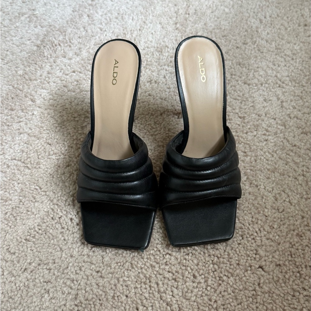 Aldo Black Leather Mules